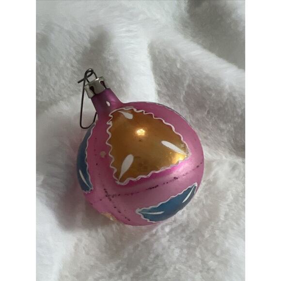 Vintage Hand Painted‎ Mercury Glass Poland Pink Blue Gold Christmas Ornament - Picture 7 of 7